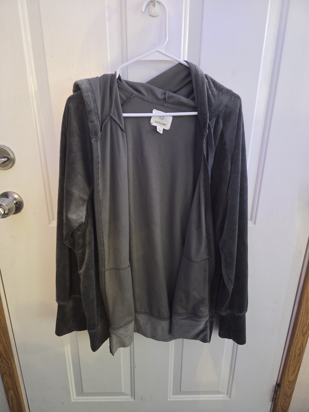 aerie Gray Velvet Zip-Front Hoodie